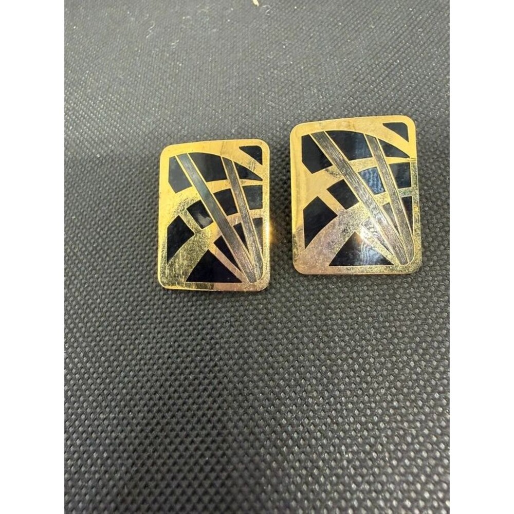 Vintage Monet Gold-Tone & Black Geometric Earrings